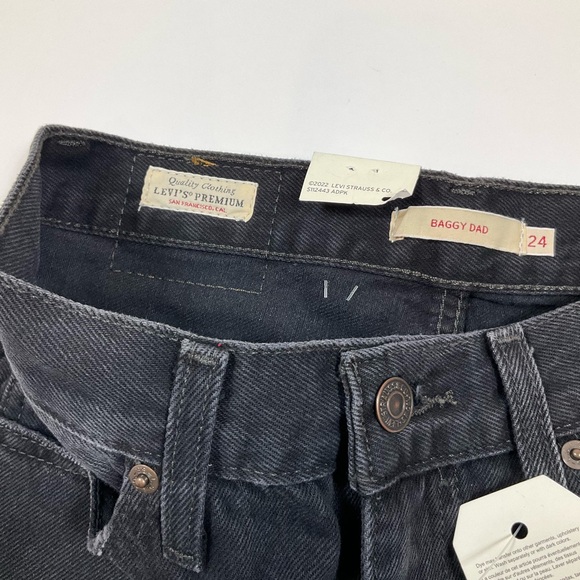 Levis Baggy Dad Distressed Straight Leg Mid Rise Jeans 24 x 30 Rake It Up Black - Picture 5 of 7